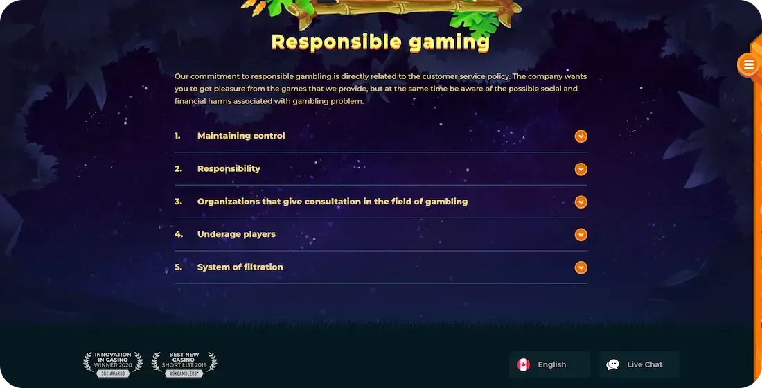 wazamba responsible gaming